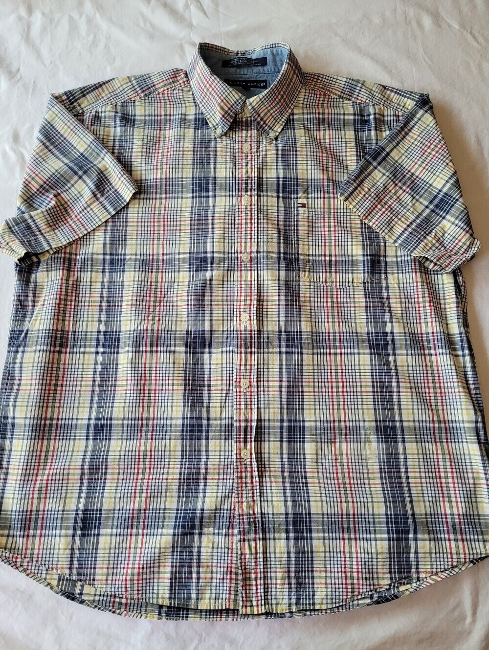 Tommy Hilfiger Short-Sleeve Plaid Button-Down Shirt - Blue/Yellow/Red